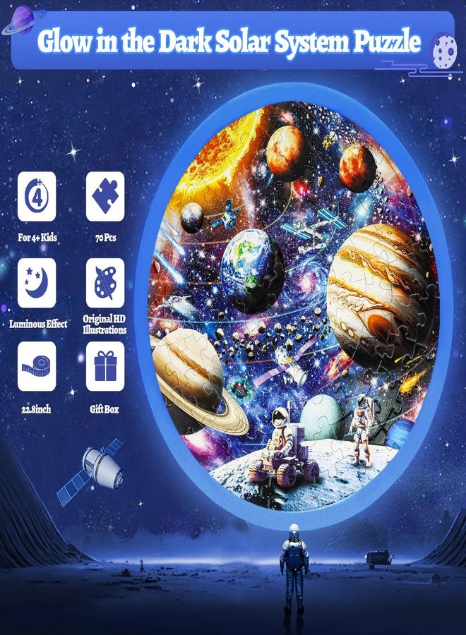 DIGOBAY Glow in The Dark Solar System Jigsaw Puzzles for Kids Ages 4-8, 70 Pieces Kids Space Planet Floor Puzzle Toys Ages 8-10, Large Round Educational Puzzle Toys Gifts for Boys Girls Children - Image 2